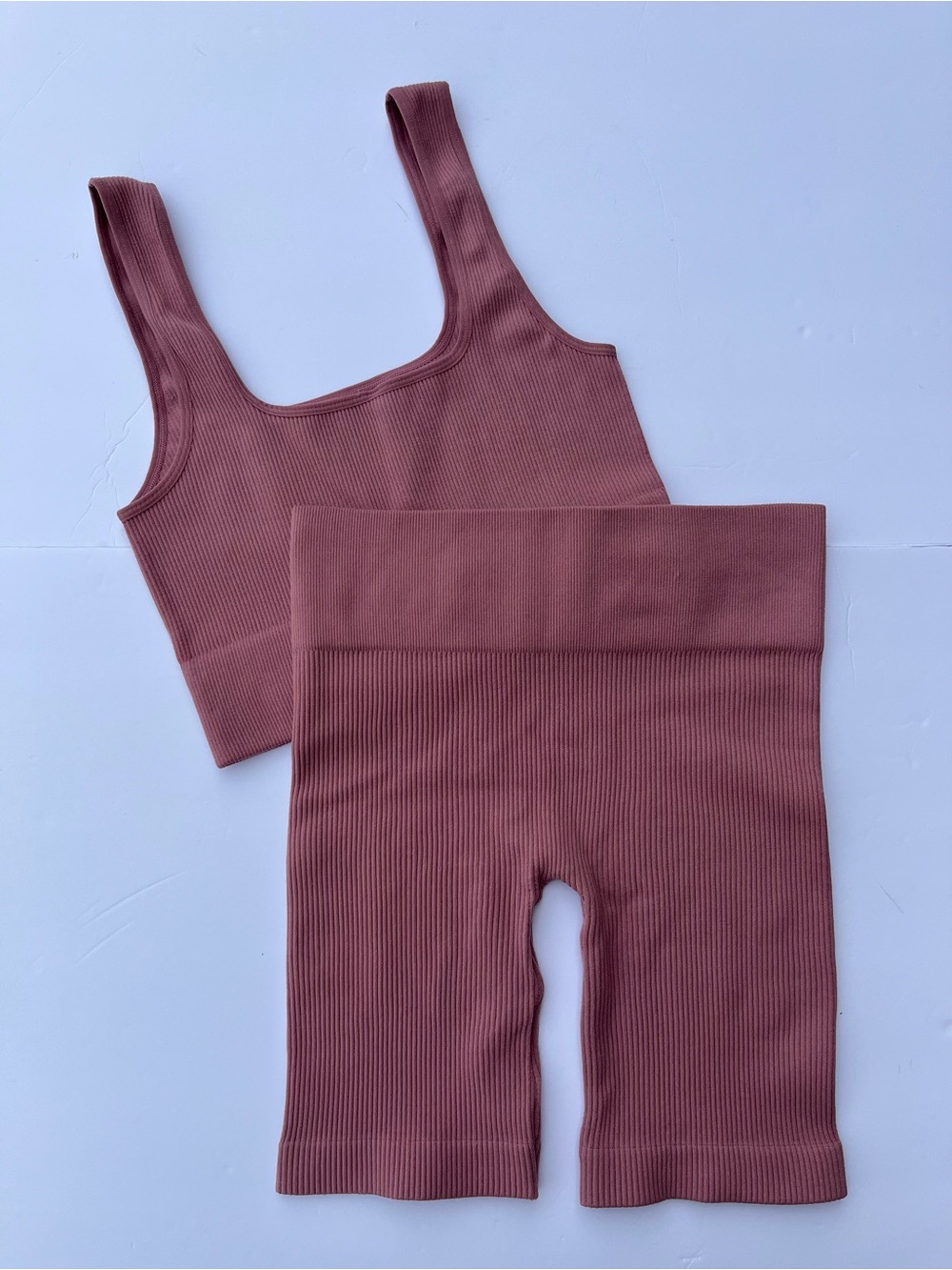 Zenana Outfitters Ribbed Tank & Shorts Set - Dusty Rose Pink